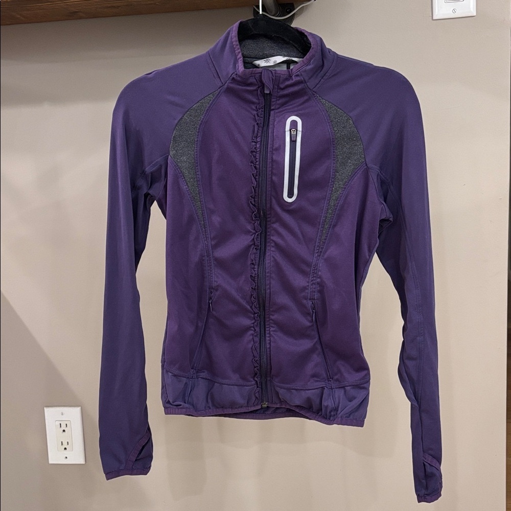 Athleta Prevail Purple Ruffle Detail Active Jacket Full Zip, Size XS